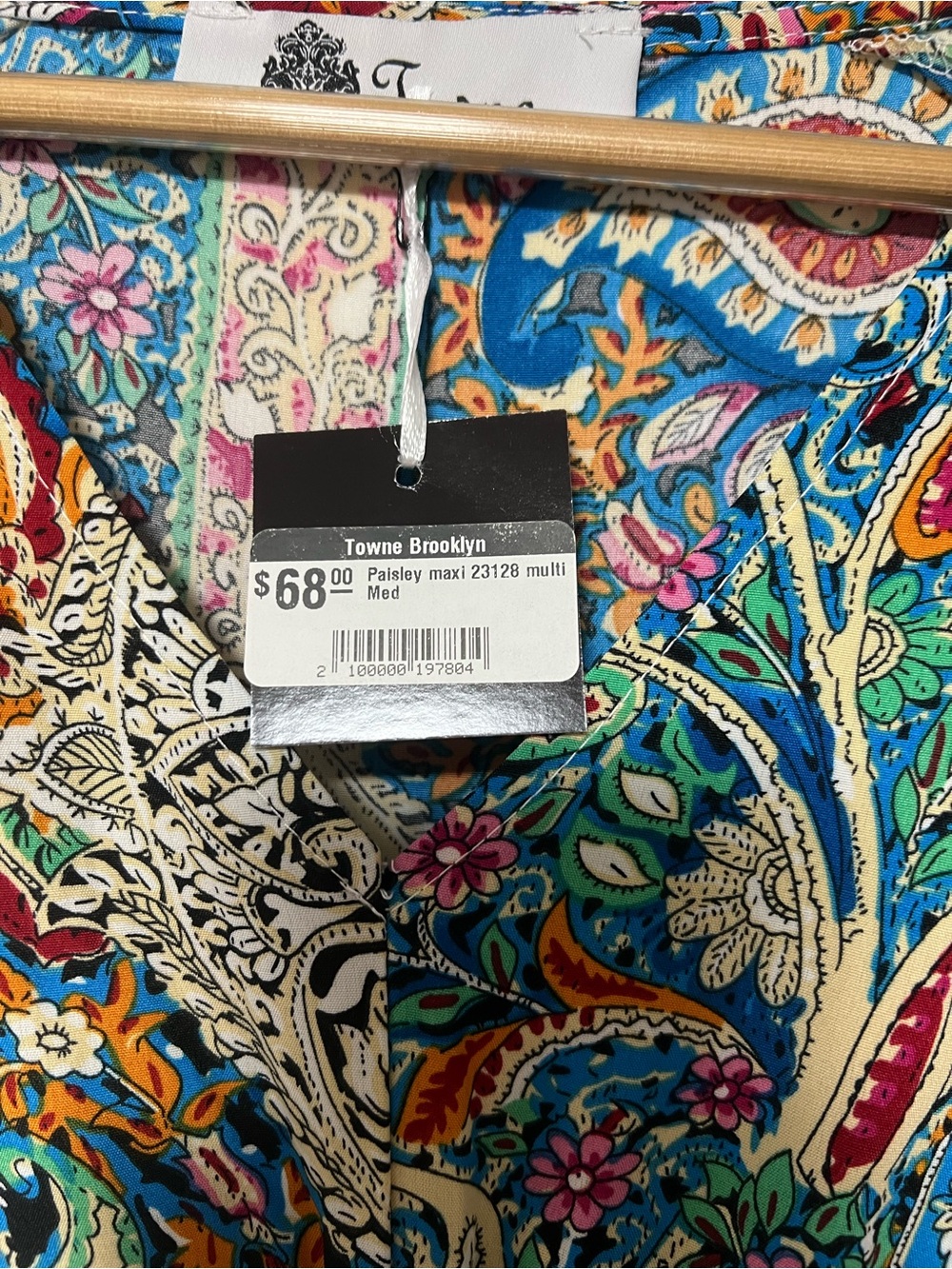Towne Boho Paisley Maxi Dress Medium Colorful Empire Waist Cap Sleeve NWT - Picture 5 of 6